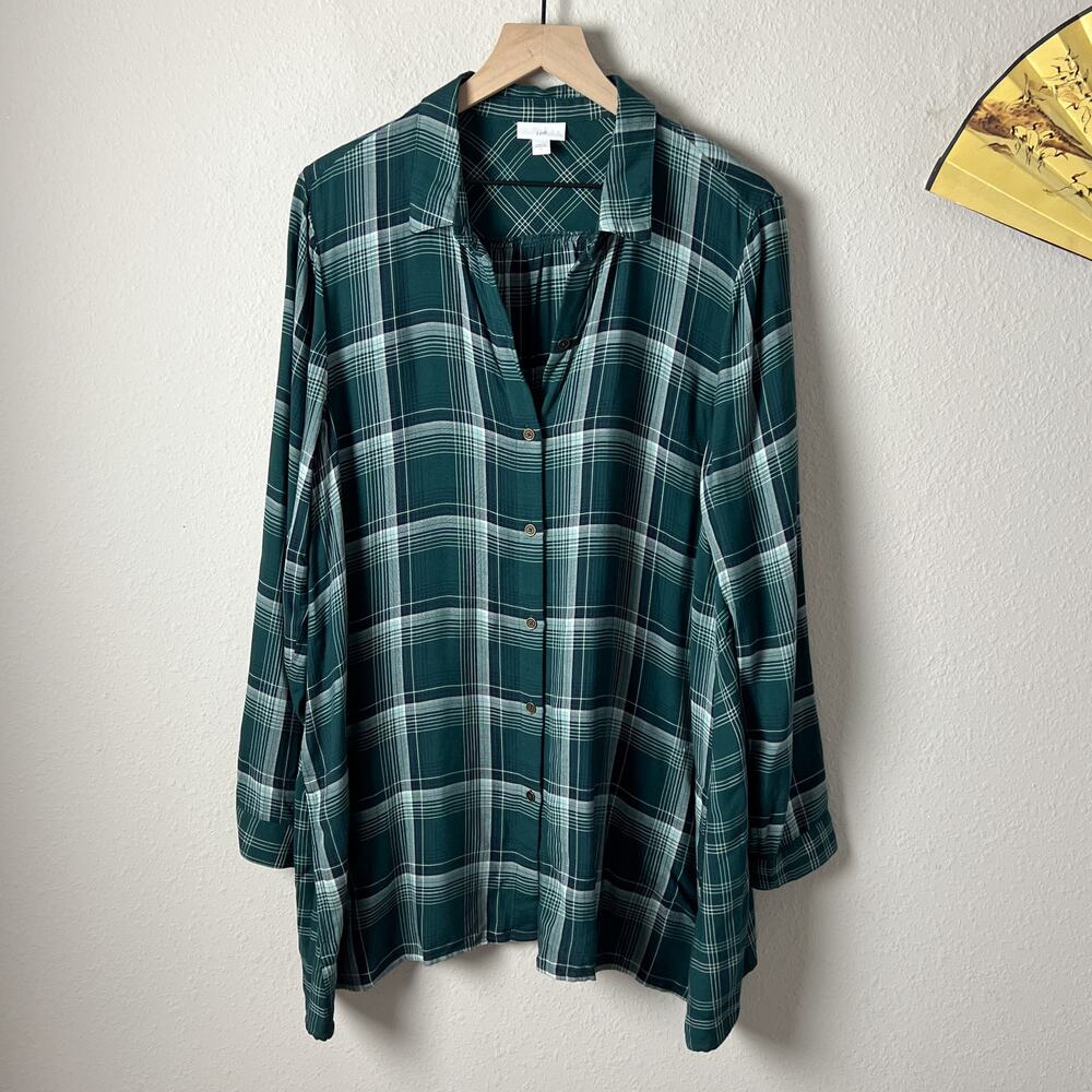 j. jill green mixed plaid double cloth tunic flannel shirt top